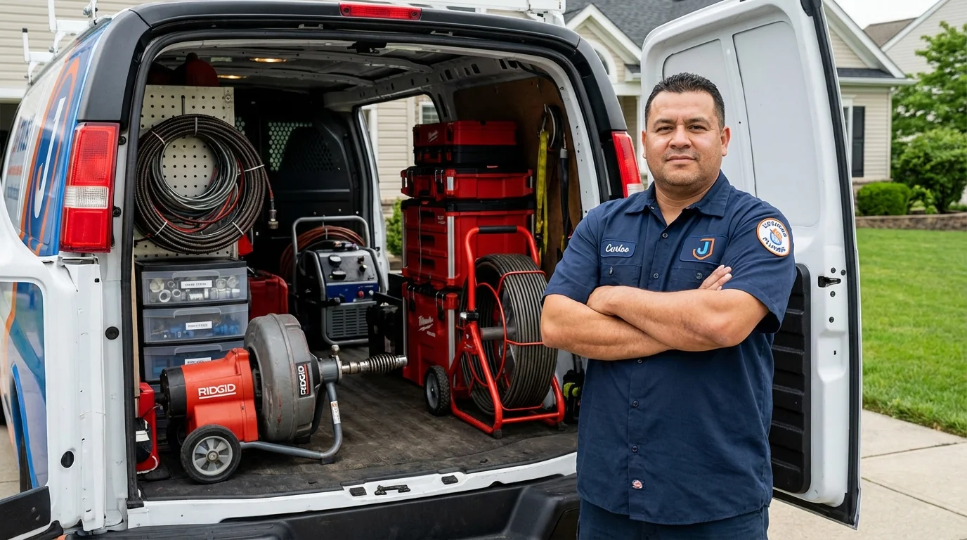 Professional drain cleaning equipment and Johns Plumbing LLC plumber in Tye