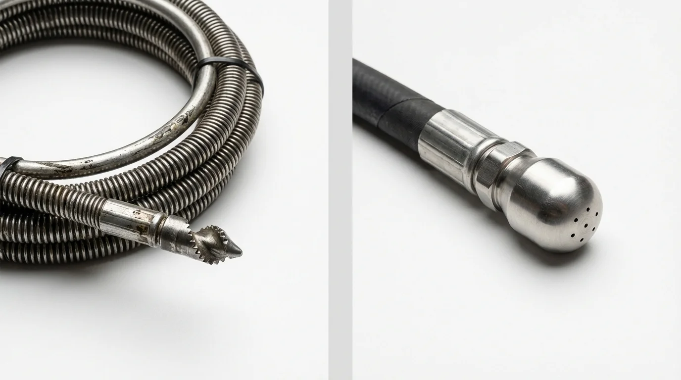 Drain snake cable and hydro jetting nozzle used for drain cleaning in Tye, TX