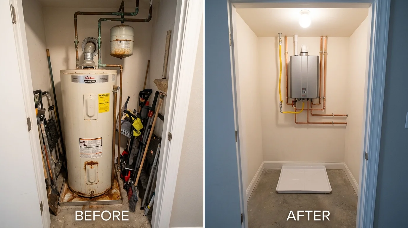 Tank water heater versus wall-mounted tankless unit comparison for Tye, TX homeowners